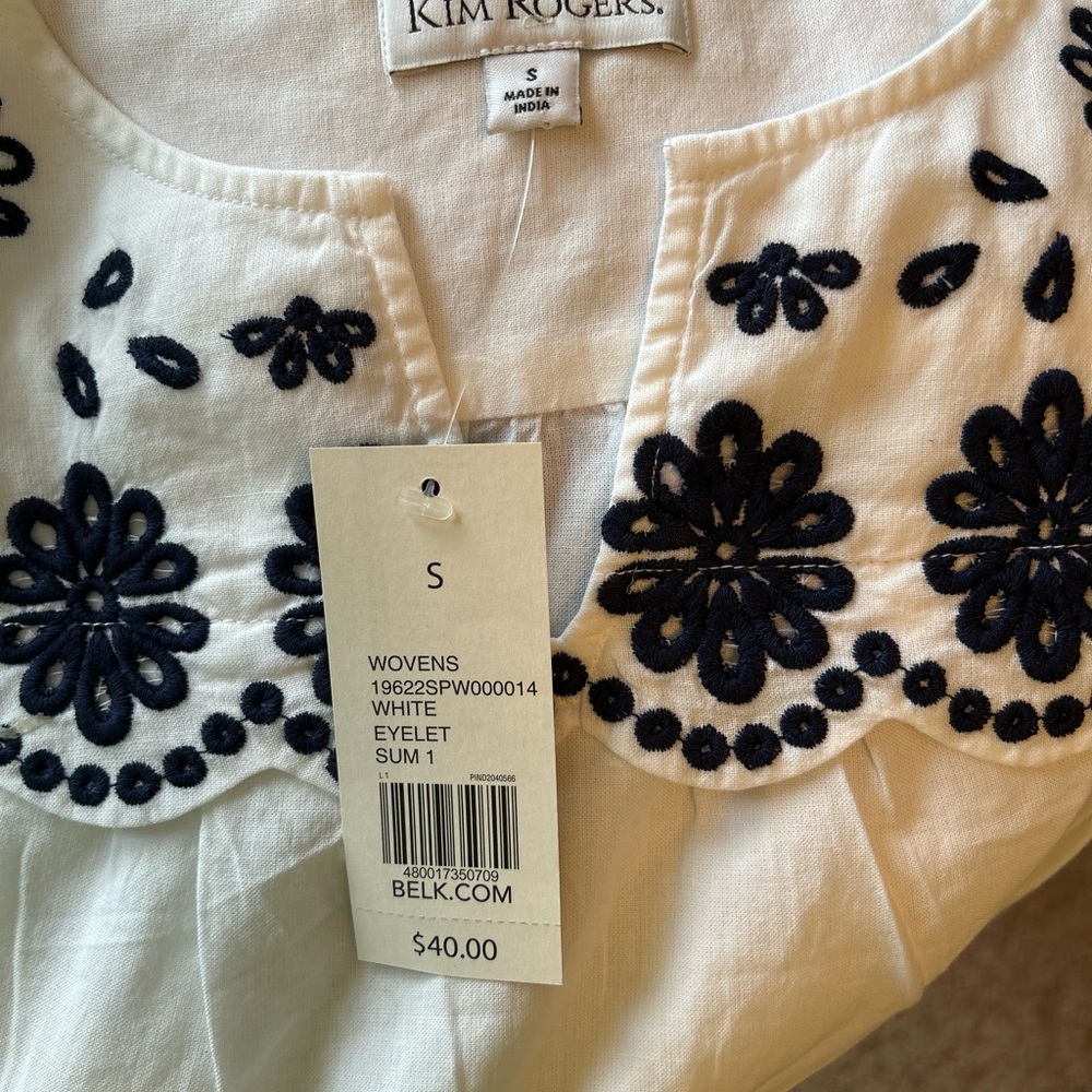 NWT Kim Rogers white eyelet top, S - Picture 3 of 5
